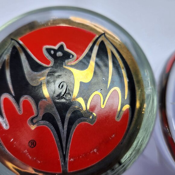 Bacardi Rum Cocktail Glass Bat Logo Lot of 2 Weighted lo-ball Collectable 10oz - Picture 8 of 8